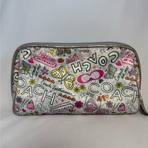 Coach Graphic Print Cosmetic Bag - Pink, Yellow, Gray, Silver